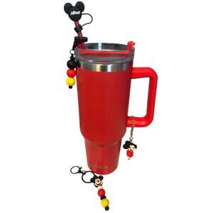 Mickey Mouse cup 4 Piece set Straw cap & charm,handle charm, bag charm Brand New